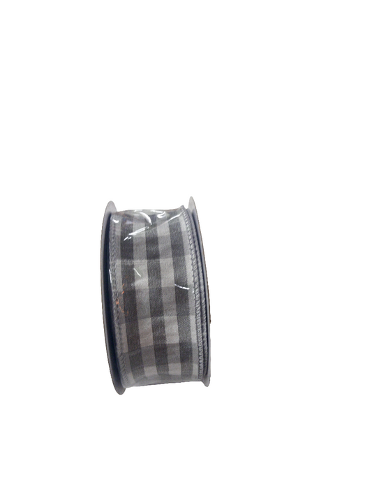 1.5 X 10YD White and Grey Satin Striped Ribbon - 254898G