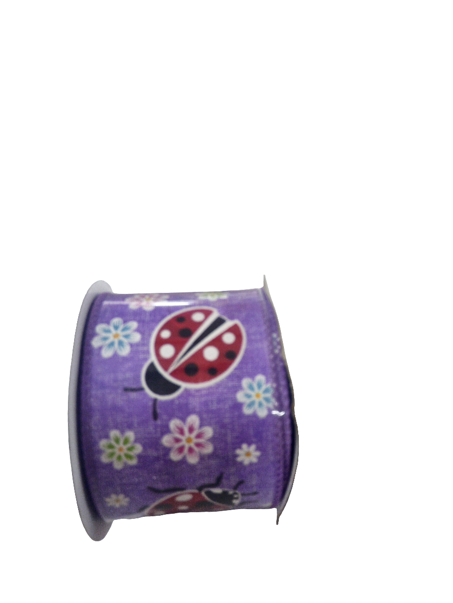 2.5  X 10YD Purple Ladybug and Daisy Ribbon - 153688P