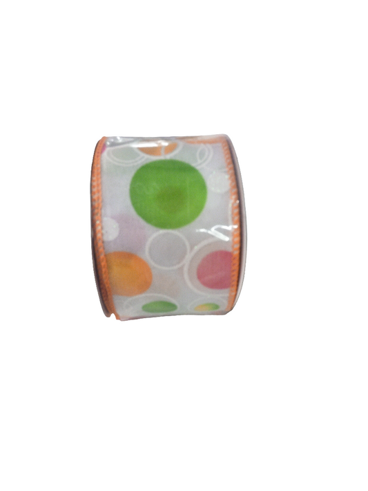 2.5 X 10YD Green, Pink and Orange Polka Dot Ribbon - 153600