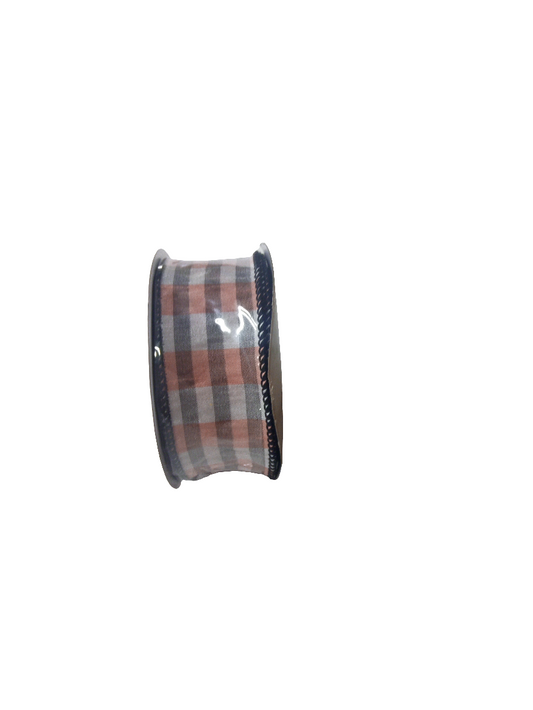 1.5 X 10YD Peach, Grey and White Striped Satin Ribbon - 254898P