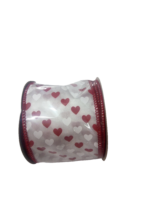 2.5  X 10YD Mini White/ Red heart Ribbon- 109387