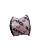 2.5  X 10YD  Light Pink, Black and White Valentine's Day Heart Lattice Ribbon - 153725LP