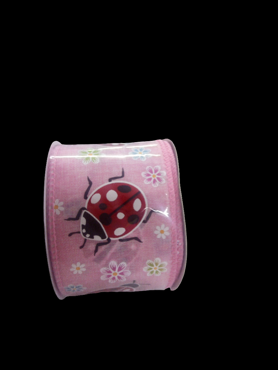 2.5  X 10YD light pink ladybug Ribbon- 153662