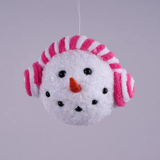 4.5"W x 3.875"H Snowman Head Ornament-Pink/White-XJ7096E2