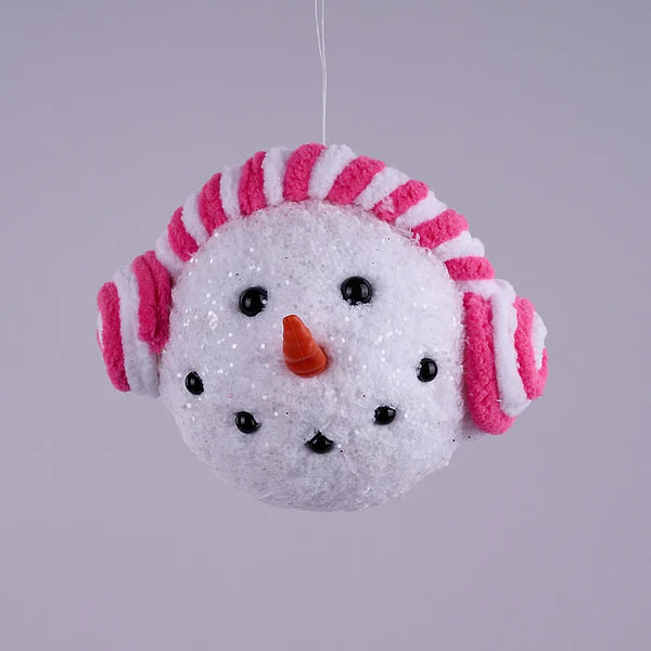 4.5"W X 3.875"H SNOWMAN HEAD ORN- PINK/WHITE- XJ7096E2