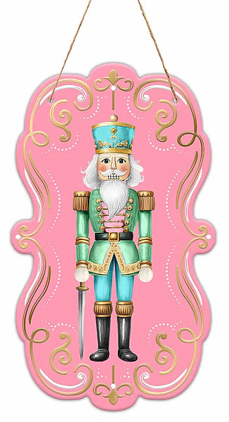 11.5"H X 6.75" NUTCRACKER FRAME SIGN- PINK/ICE BLUE/MNT/GLD/WHT- MD179322