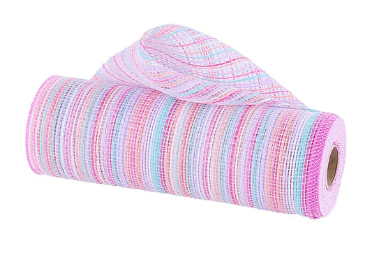 10"X10YD VERTICAL MULTICOLOR STRIPE MESH- PINK/HOT PNK/BLUE/LAV/WHT- RE1369XY