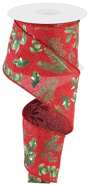 2.5"X10YD WINTER FOLIAGE- BURGUNDY/SAGE/RED- RGC17282M