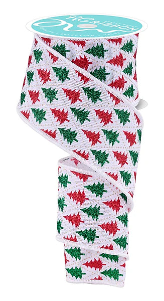 2.5"X10YD GLITTER TREE/HARLEQUIN- WHITE/RED/GREEN/GOLD- RGH141567