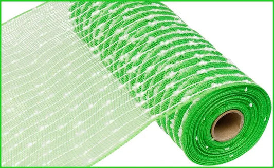 10.25" x 10yd Puff Ball/Poly Mesh-Lime Green/White-RY820266