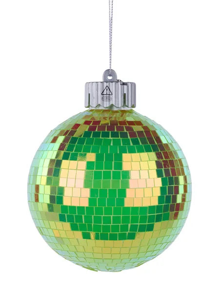100Mm Irid Mirror Ball W/Lights Orn-Yellow/Green-XJ712775