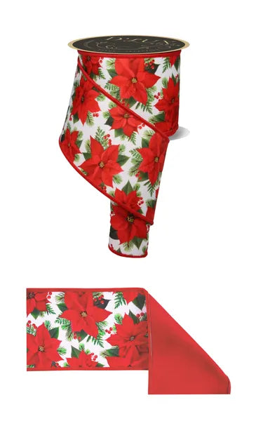 4" x 10yd Poinsettia/Fused-White/Red/Green-LX109667