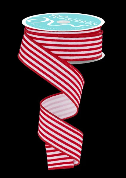 1.5" x 10yd Glittered Velvet Vert Lines-White/Red-RGE139527