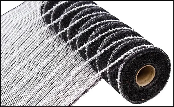 10.25" x 10yd Metallic Drift Mesh-Black/White-RY810062