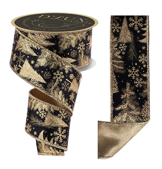 2.5"X10YD FOIL TREE/FUSED- BLACK/GOLD- LX325886