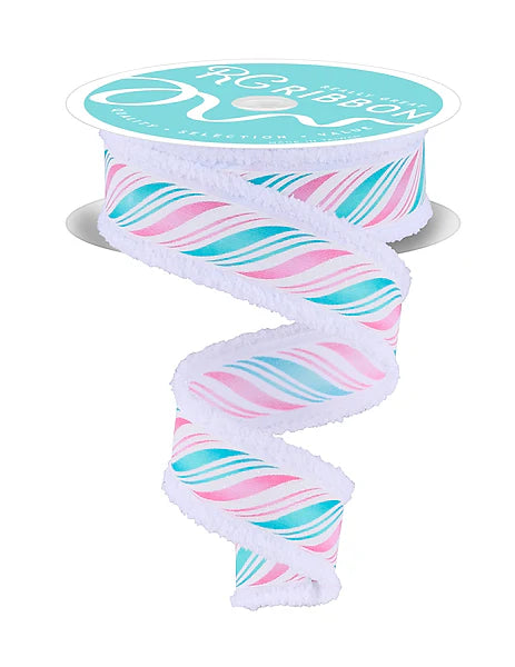 1.5"X10YD PEPPERMINT TWIST/DRIFT- WHITE/PINK/MINT- RGC8289WT