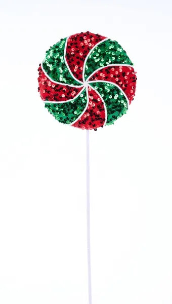 21.5"Lx6"Sequin Peppermint Lollipop-Red/Emerald Green/White-XC1136AR