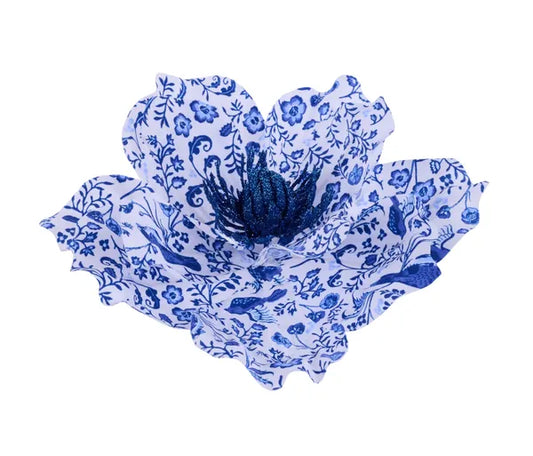 7"Dia x 4.5"H Magnolia On Clip- White/Multi Blue- XS765703