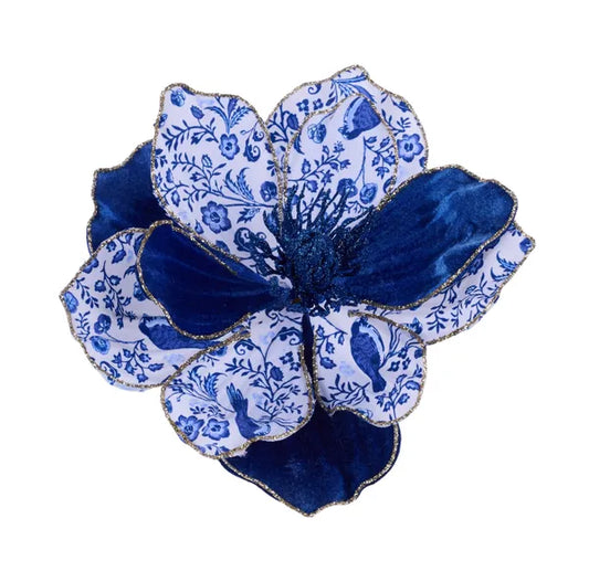 7"Dia x 4.5"H Glttr/Velvet Magnolia-White/Multi Blue-XS765803