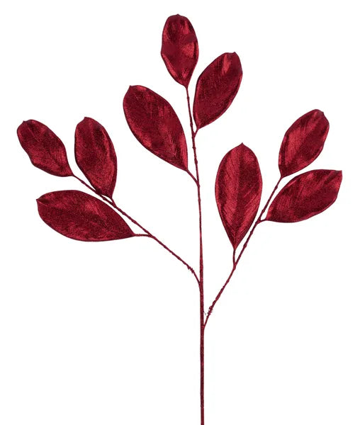 20.5"L Glitter Magnolia Leaf Spray- Burgundy-XS250805