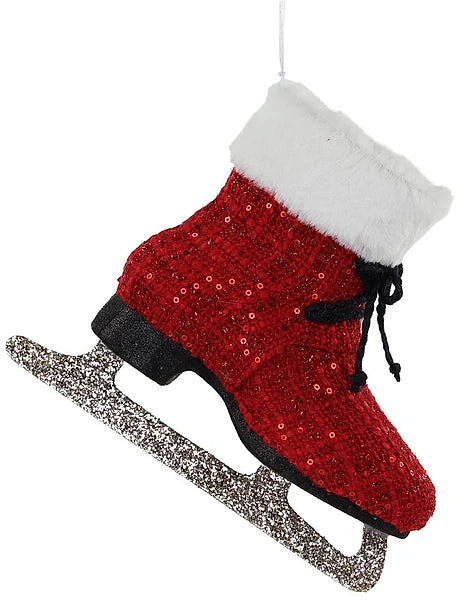 8.75"L SEQUIN/FAUX FUR ICE SKATE ORN- RED/WHITE/BLACK- XJ4406