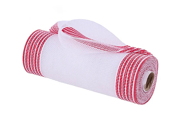 10"X10YD BORDER STRIPE MESH- WHITE/RED- RE85063E