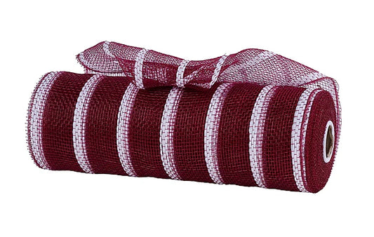 10"X10YD VERTICAL WIDE STRIPE MESH- BURGUNDY/WHITE- RE8903XR