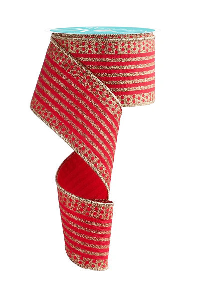 2.5"X10YD VERTICAL STRIPE/DOT EDGE- RED/GOLD- RGF151036