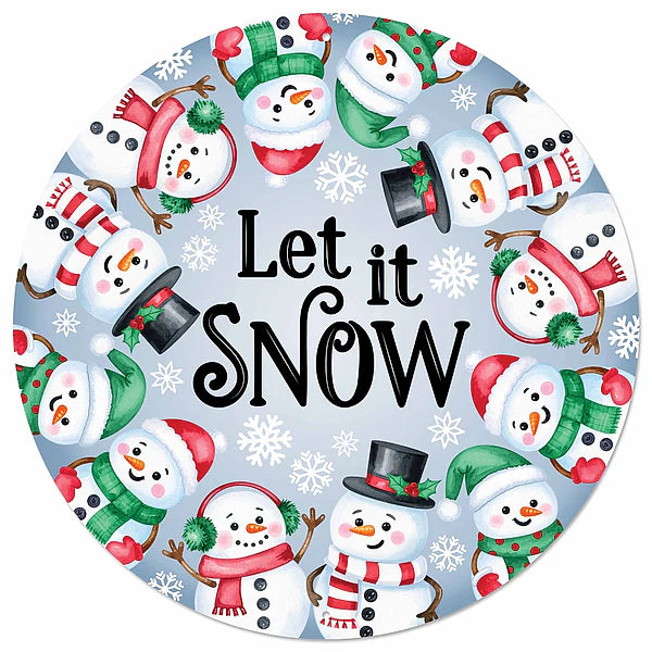12"DIA "LET IT SNOW" W/SNOWMAN SIGN- PALE BLUE/RED/EMERALD- MD1896M2