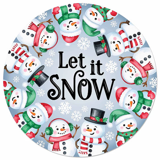 12"DIA "LET IT SNOW" W/SNOWMAN SIGN- PALE BLUE/RED/EMERALD- MD1896M2