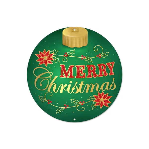 8"Dia Metal Merry Christmas Orn Sign-Emerald/Gold/Red-MD1327