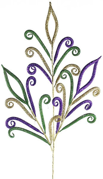 31"GLITTER POINTED/CURLED TUBING SPRAY- MARDI GRAS- HG3149