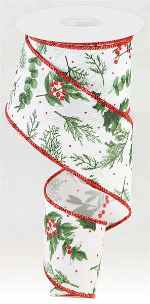 2.5"X10YD WINTER FOLIAGE- WHITE/SAGE/RED- RGC17282E