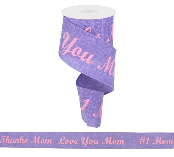 2.5" x 10yd Love You Mom On Royal-Lavender/Pink-RG0166713