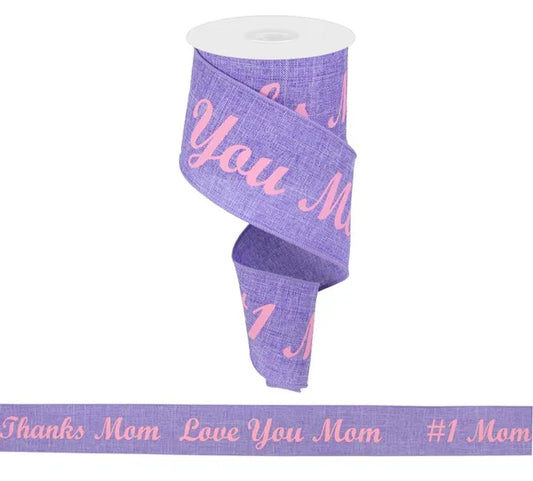 2.5" x 10yd Love You Mom On Royal-Lavender/Pink-RG0166713