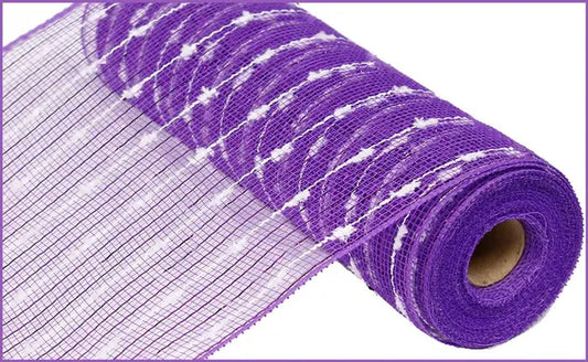 10.25" x 10yd Metallic Puff Ball Mesh-Purple/White-RY820023