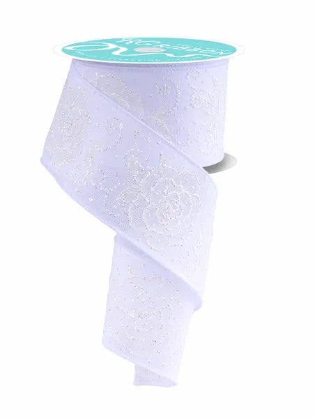 2.5" x 10yd Raised Roses-White-RGF160527