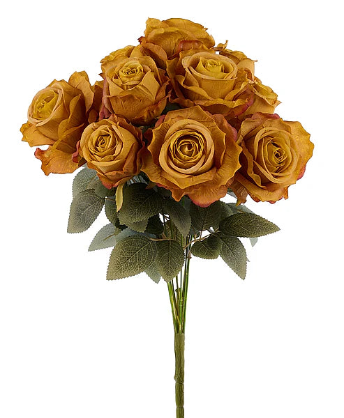 20"L FABRIC ROSE/ROSE BUD BUSH- ANTIQUE MUSTARD- FN171947
