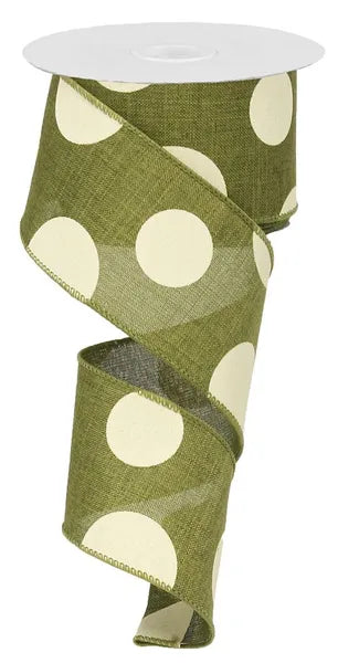 2.5" x 10yd Large Multi Dots-Moss Green/Ivory- RX9143TW