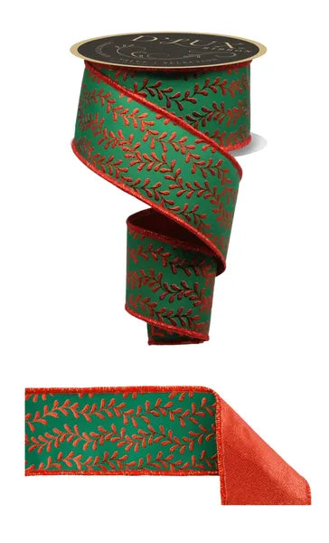 2.5" x 10yd Foil Leaf Garland/Fused-Emerald/Red-LX314658
