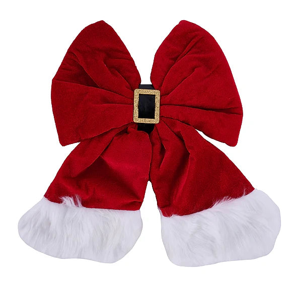 14"L X 11.5"W SANTA BELT BOW- RED/WHITE/GOLD/BLACK- XC725324