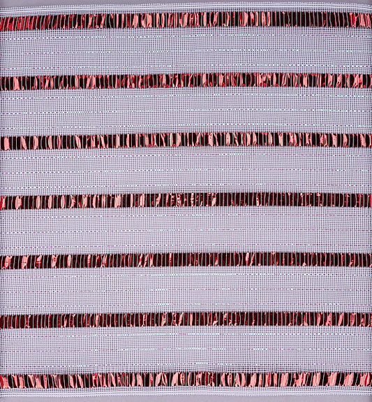 10.5"SQ FINE WEAVE XL FOIL STRIPE SHEET- 40EA/BG; WHITE/RED- RF2676A2