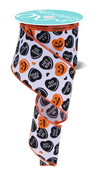 2.5" x 10yd Halloween Candy Hearts-White/Black/Orange-RGF187727