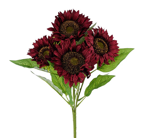17"L VELVET SUNFLOWER BUSH X7- BURGUNDY- FN175305
