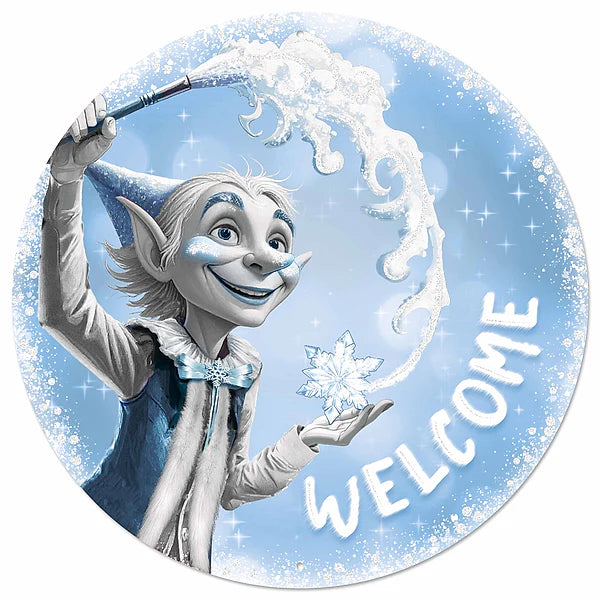 12"DIA "WELCOME" W/JACK FROST SIGN- BLUE/WHITE- MD1900