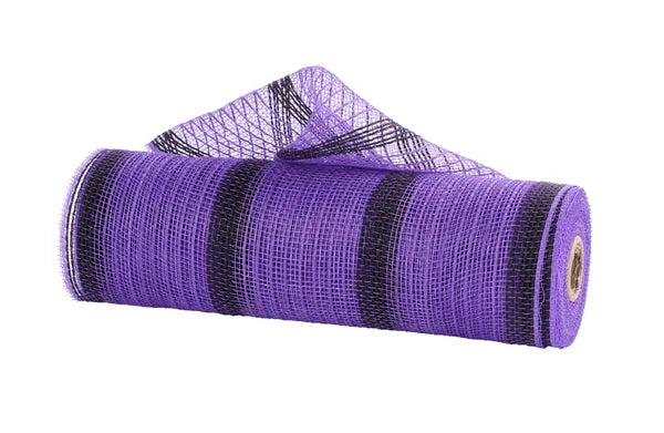 10.5" x 10yd Faux Jute Striped Mesh-Purple/Black-RY8337JN