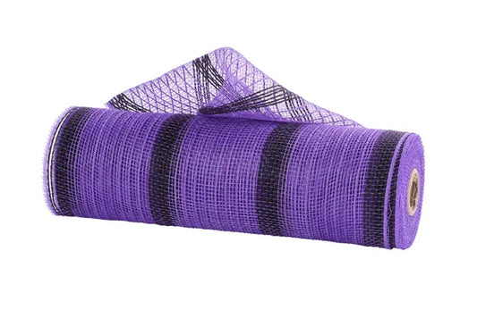 10.5" x 10yd Faux Jute Striped Mesh-Purple/Black-RY8337JN