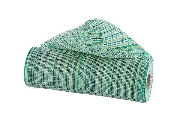 10"X10YD VERTICAL MULTICOLOR STRIPE MESH- HNTR/EMERALD/LIME GRN/CRM- RE1369YK
