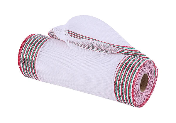 10"X10YD BORDER STRIPE MESH- WHITE/RED/EMERALD GREEN- RE8506A6