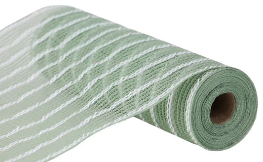 10.25" x 10yd Poly/Faux Jute/Metallic Mesh-Sage/White-RY8018R8